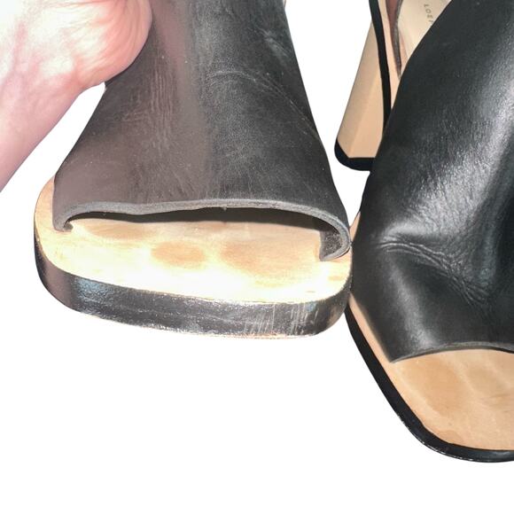 Loeffler Randall ColorBlock Leather Heels Sz 9.5 Black Brown Ankle Strap Sandals - Picture 8 of 13